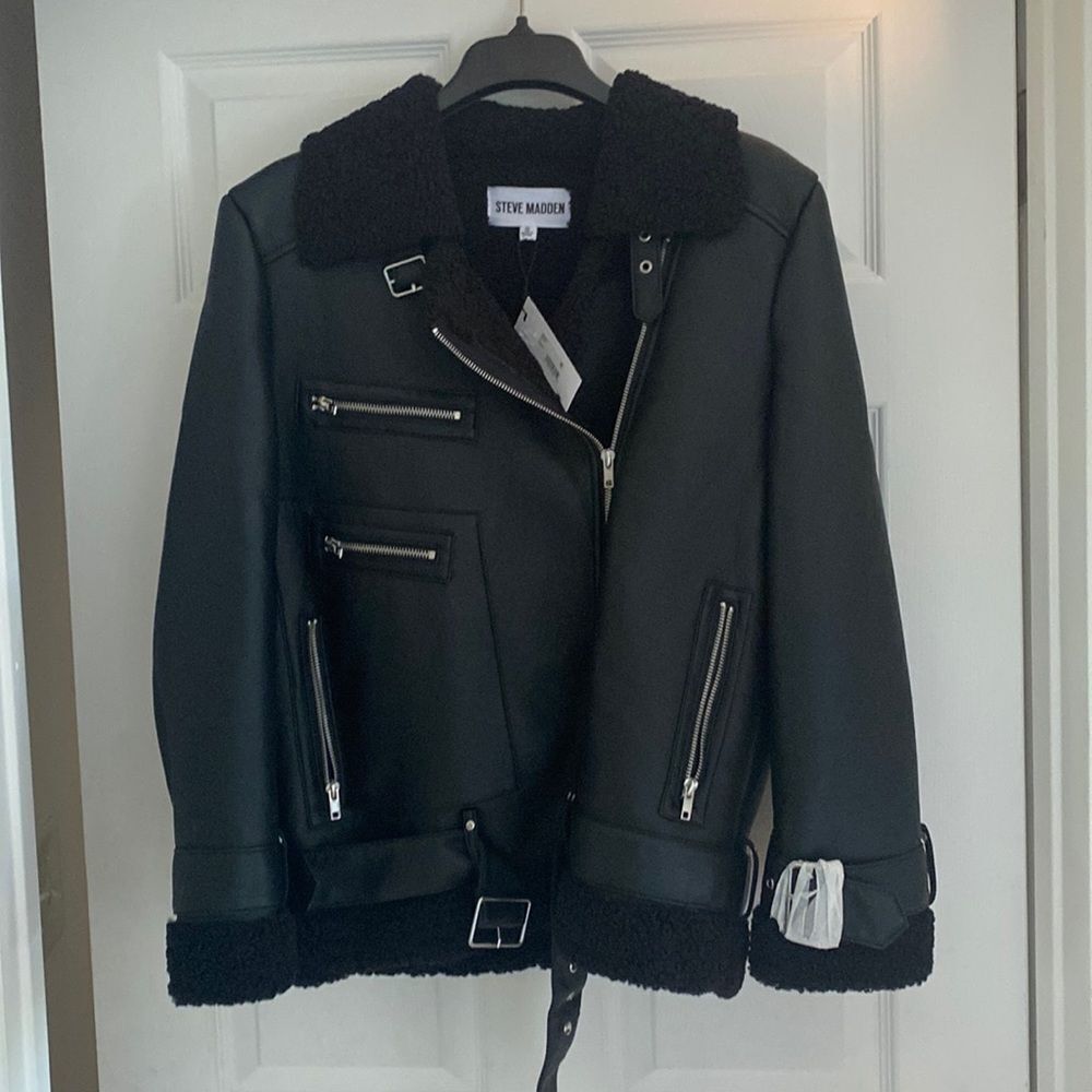 Steve Madden vegan leather motorcycle style jacket. Size S but fits like a M!